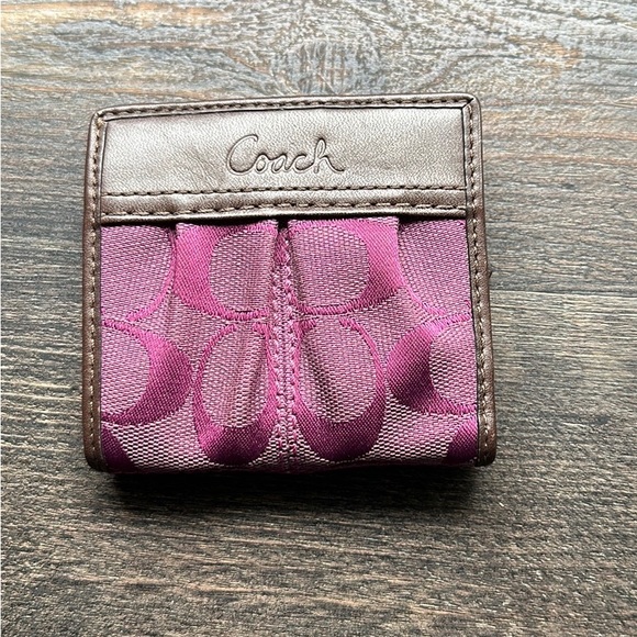 Coach Handbags - COACH EUC Bifold Purple Monogram Wallet